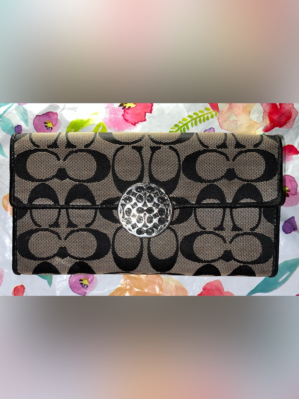 Coach Signature Pattern Canvas Wallet